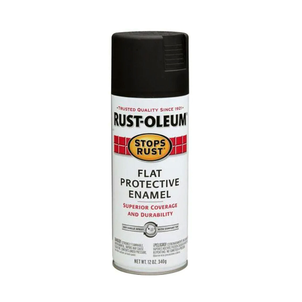 A 12 oz. can of Go Build’s Protective Enamel Spray Paint – Flat Black features a black cap and label, branded “The Fastest Way To Build,” and is designed for superior coverage and durability.
